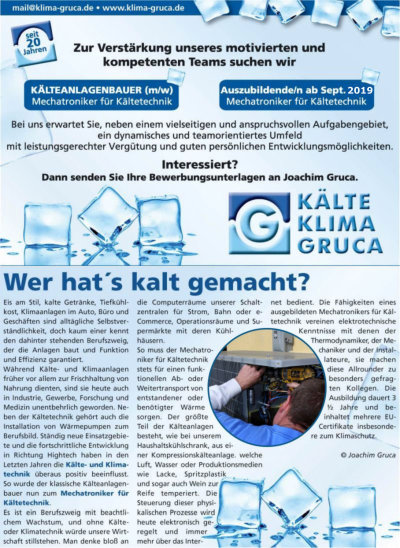 Aktuelle Stellenanzeige von Kälte Klima Gruca - Waldbüttelbrunn-Mädelhofen